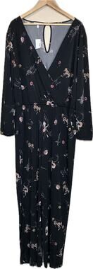 Maurices Long Sleeve V Neck Black Floral One Piece Dressy Pants Romper XXL
